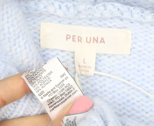 Marks & Spencer Per Una Women Blue L Hooded Pullover Jumper