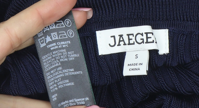 Jaeger Women Blue Roll Neck Long Sleeve Knit Top Size S