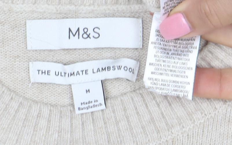 Marks & Spencer Men's Beige Wool Crew Neck Jumper M