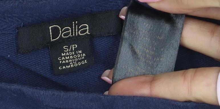 Dalia Women's Blue Cotton Long Sleeve Embroidered T-Shirt S