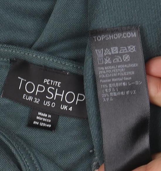 Topshop Petite Green Bodycon Long Sleeve Dress Size 4