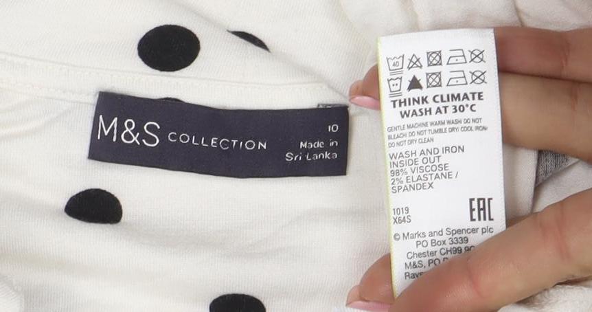 Marks & Spencer Women’s White Polka Dot Bow Neck Long Sleeve Blouse Size 10