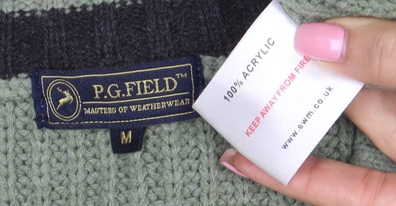 P.G. Field Men's Green Chunky Knit V-Neck Jumper Size M