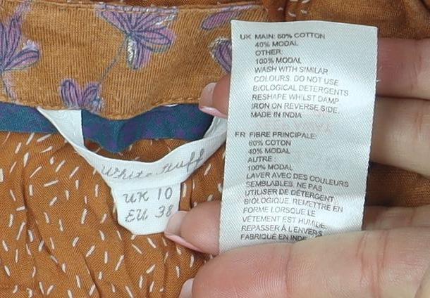 White Stuff Women Brown Floral Button-Up Tunic Top Size 10