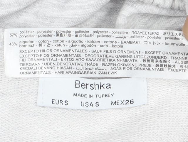 Bershka Women Grey V-Neck Cropped Pullover Sweatshirt Size S
