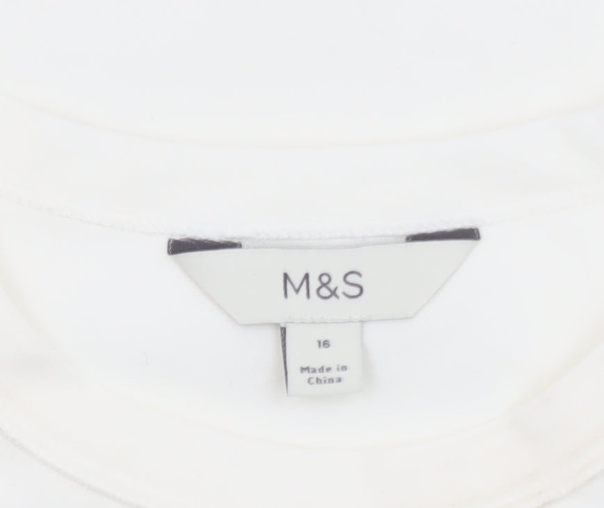 Marks & Spencer Unisex White Cotton Crew Neck Short Sleeve T-Shirt Size 16