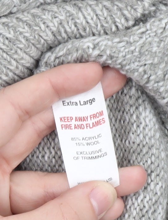 Easy Men's Grey Waffle-Knit Henley Jumper XL High Neck Casual