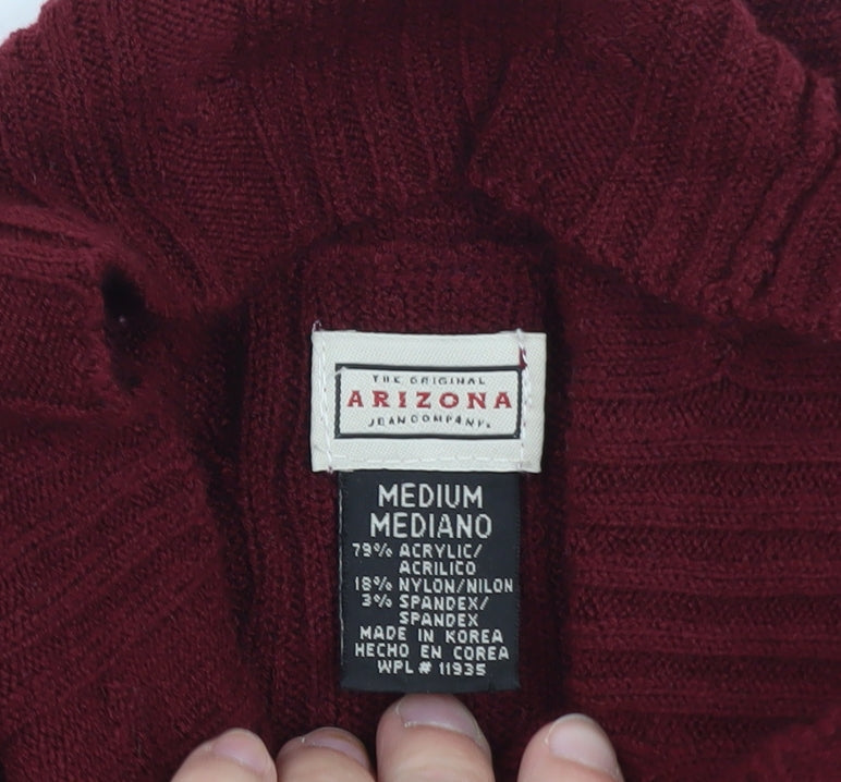 Arizona Jean Company Women's Red Roll Neck Cable Knit Jumper Size M