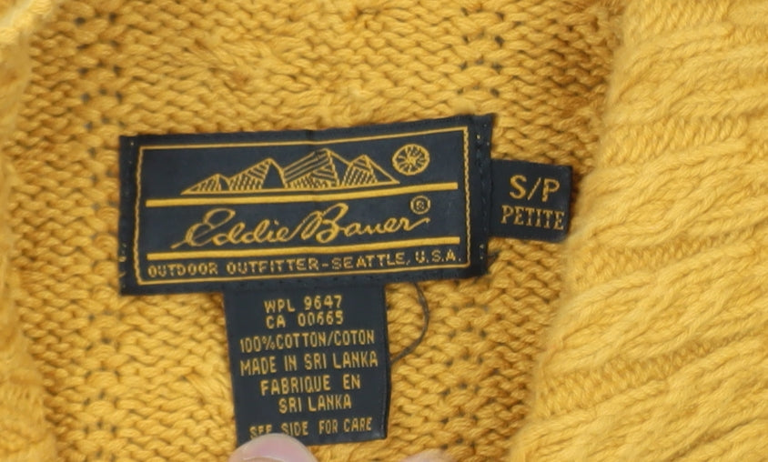 Eddie Bauer Men's Yellow Cable Knit Collared Cotton Jumper Size S