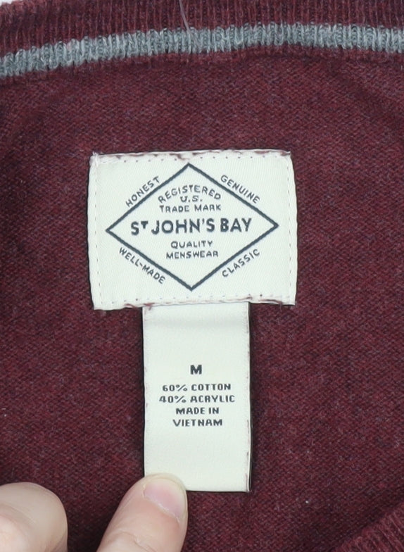 St John's Bay Men's Red Cotton Blend V-Neck Pullover Jumper M