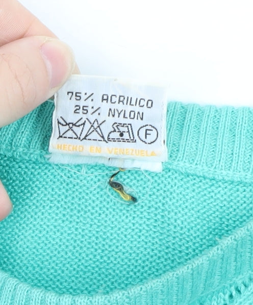 Creaciones Betty Women Green Knit Short Sleeve Pullover Jumper Size 10