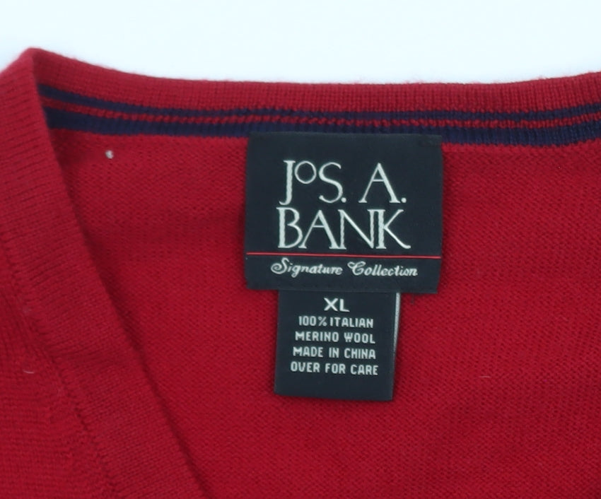 Jos A Bank Men's Red Wool V-Neck Sleeveless Vest Jumper XL