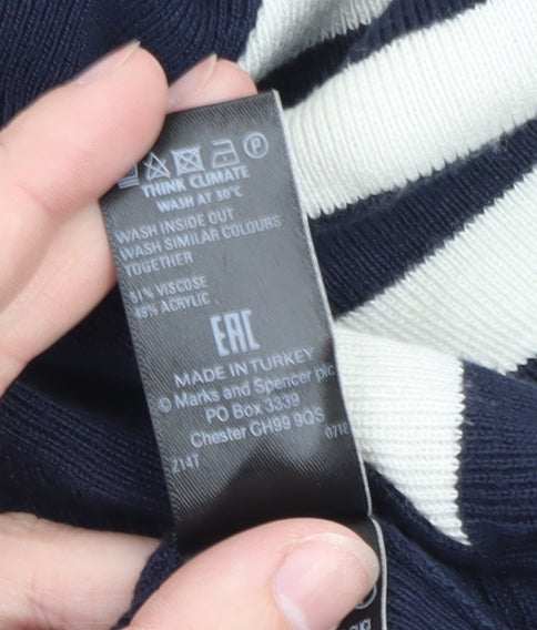 Marks & Spencer Women’s Blue Striped High Neck Jumper UK 16