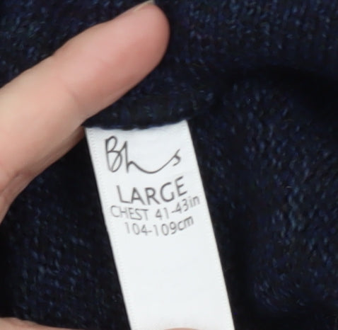 BHS Men's Blue Wool Blend V-Neck Pullover Jumper Size L
