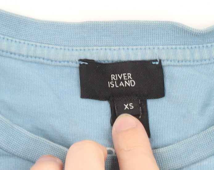 River Island Men's Blue XS Crew Neck Cotton T-Shirt