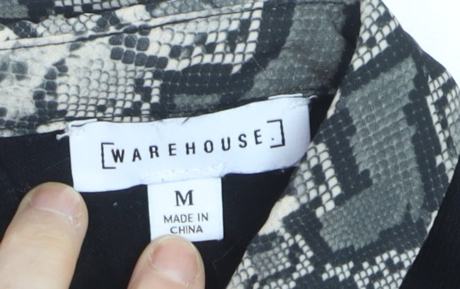 Warehouse Women Black Collared Snake Print Pullover Jumper Size 14