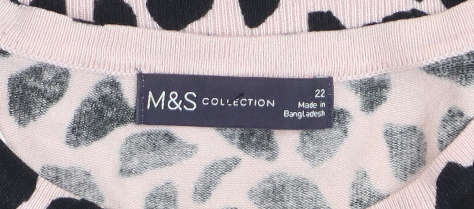 Marks & Spencer Women Pink Animal Print Relaxed Fit Pullover Jumper Size 22