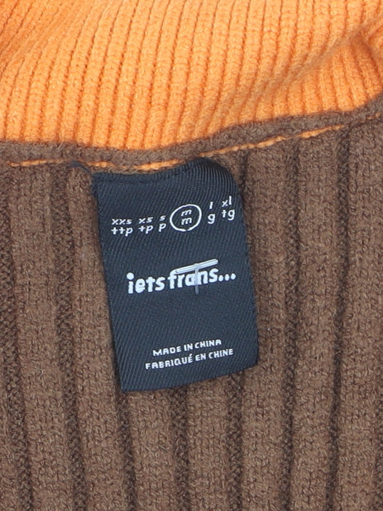 Iets Frans Girls Brown & Orange Ribbed V-Neck Pullover Jumper Size M