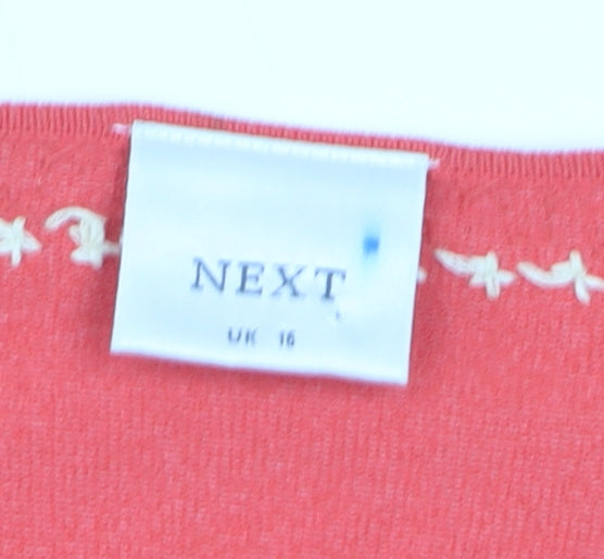 Next Women Red Embroidered Round Neck Cardigan UK 16
