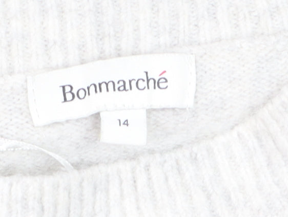 Bonmarché Women's Silver Sequin Argyle Jumper Size 14 Grey Long Sleeve Knit
