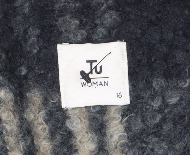 Tu Women Grey Checked Wool Blend Mid-Length Coat Size 16