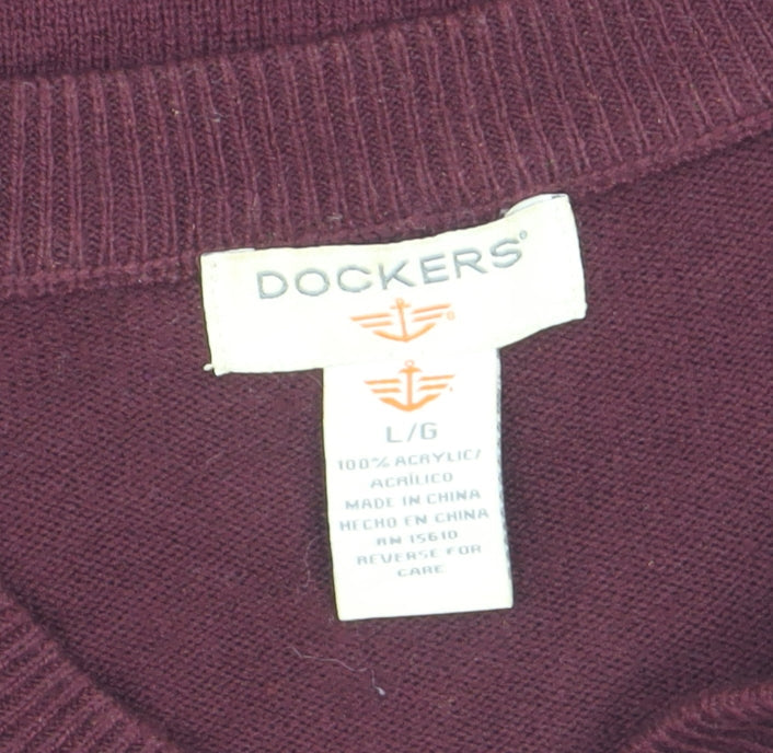 Dockers Men's Red Argyle V-Neck Knit Jumper Size L