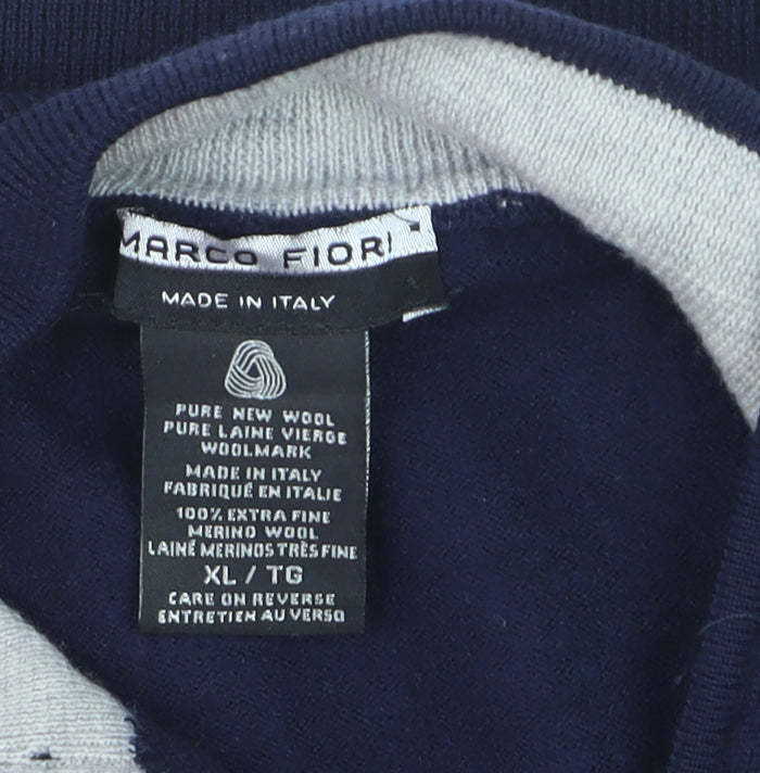 Marco Fiori Men’s Blue XL 1/2 Zip Merino Wool Jumper