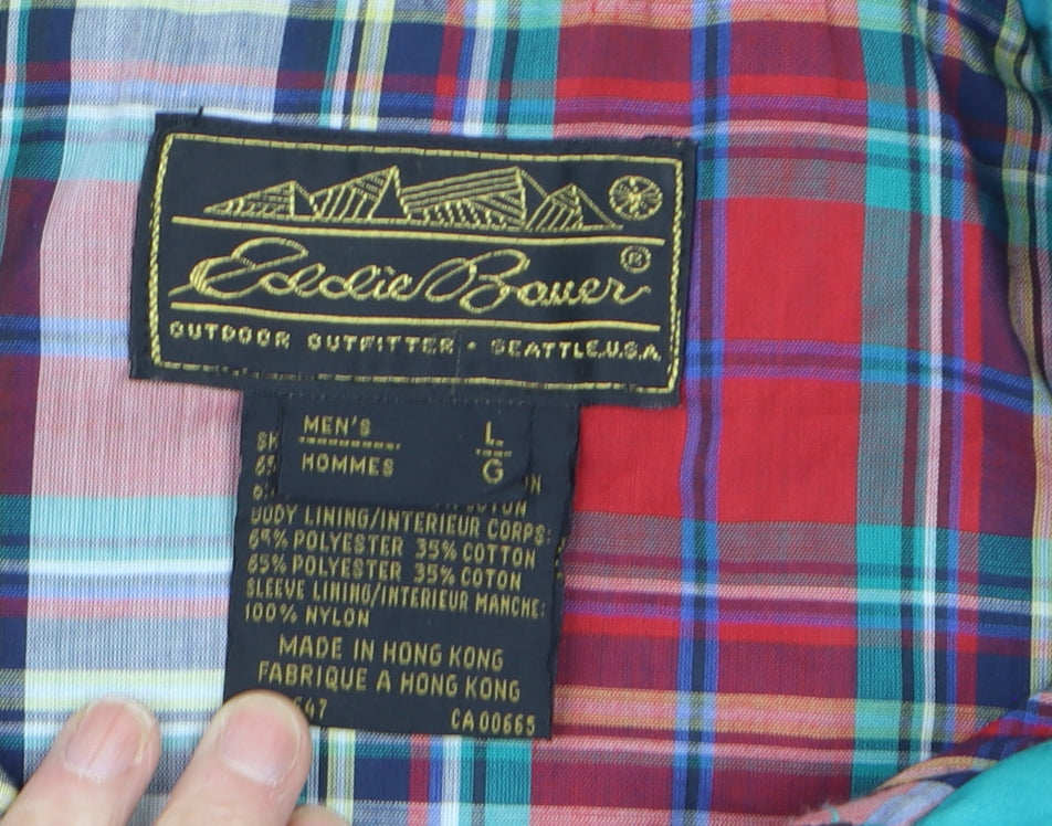 Eddie Bauer Men's Green Bomber Jacket L Classic Lined Cotton Blend