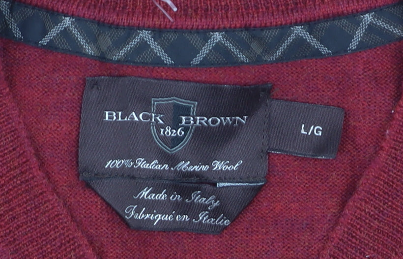 Black Brown 1826 Men’s Red Wool V-Neck Jumper Size L