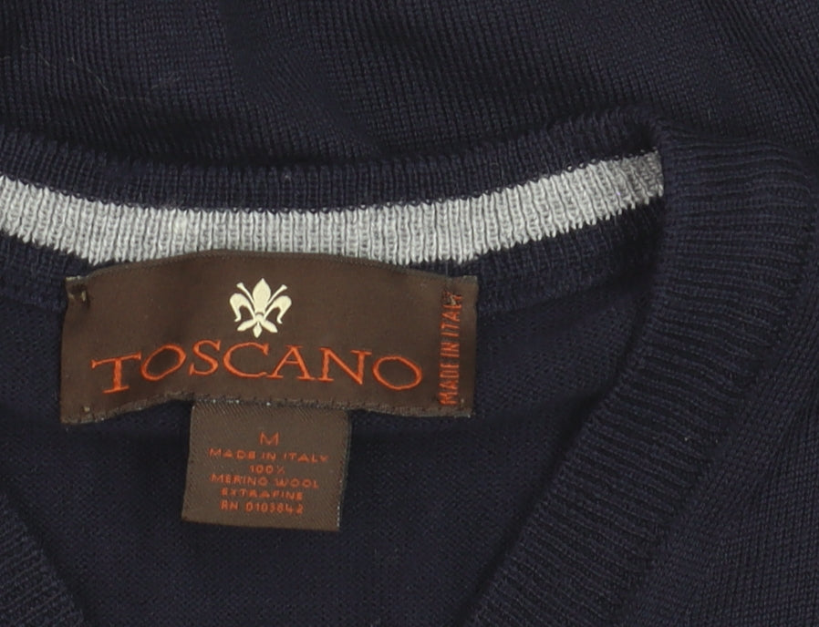 Toscano Men Blue Merino Wool V-Neck Sleeveless Vest Jumper M