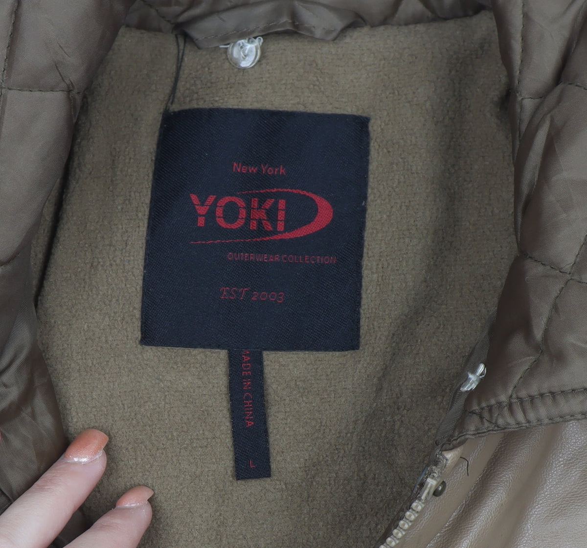 Yoki Women Brown Quilted Faux Leather Trim Jacket L