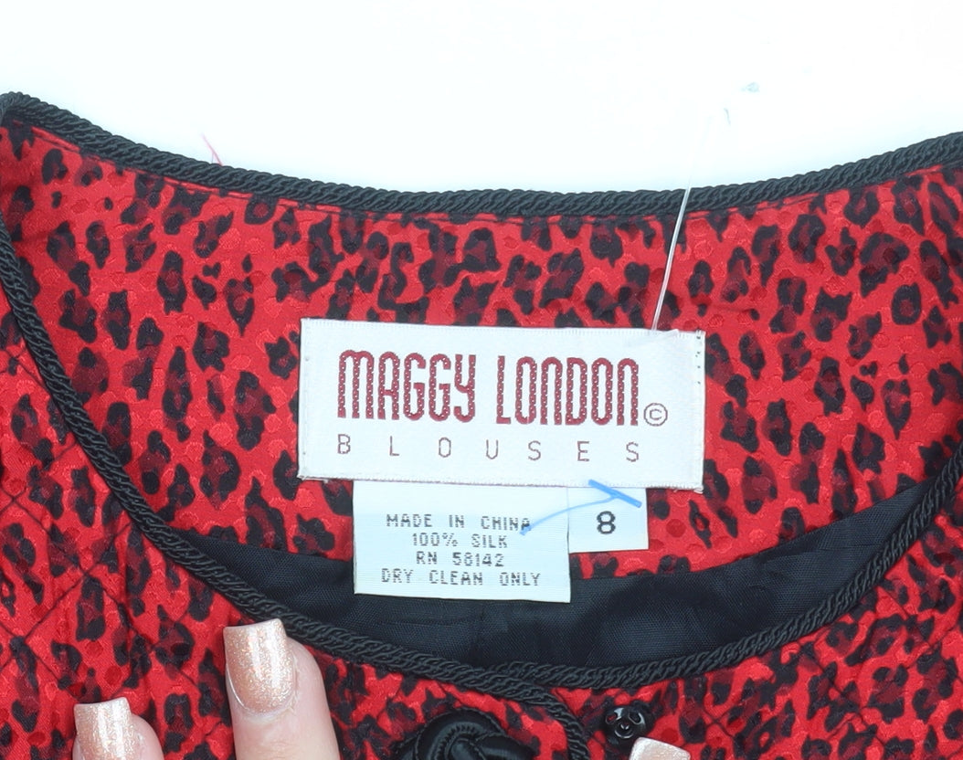 Maggy London Womens Red Animal Print Silk Jacket Size 12