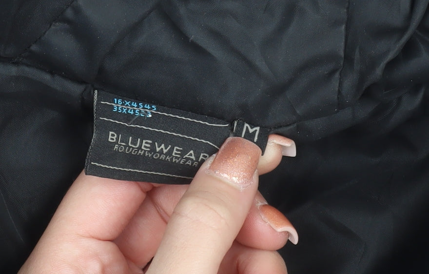 Bluewear Men's Black Hooded Puffer Jacket Size M Lined Zip Pockets