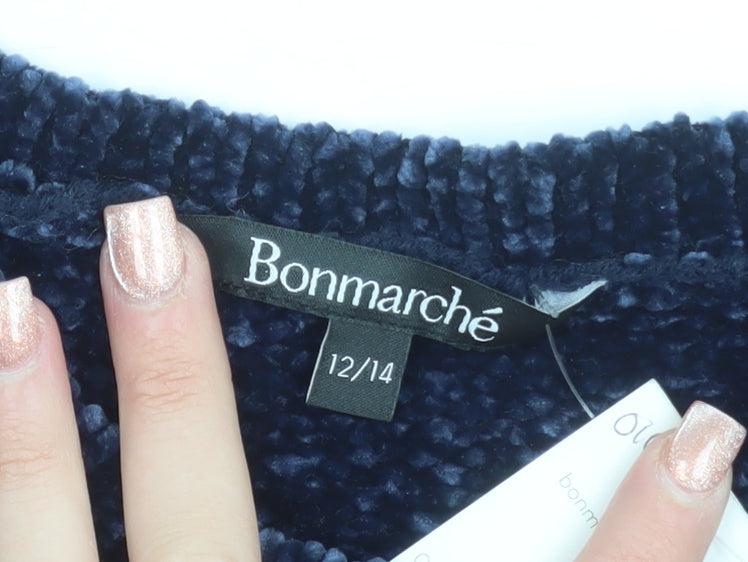 Bonmarché Women Blue Velvet Long Sleeve Pullover Jumper Size 12