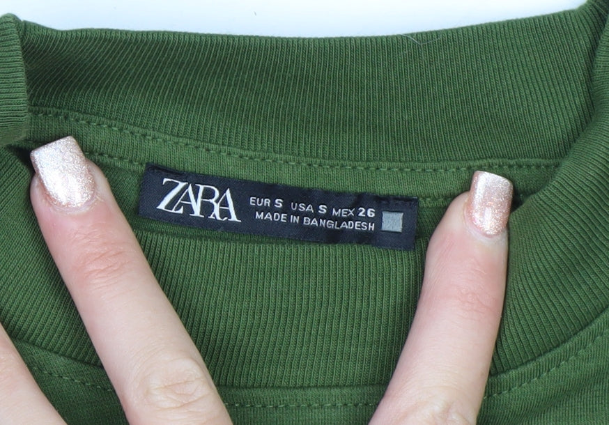 ZARA Women's Green Cotton Pullover Sweatshirt Size S