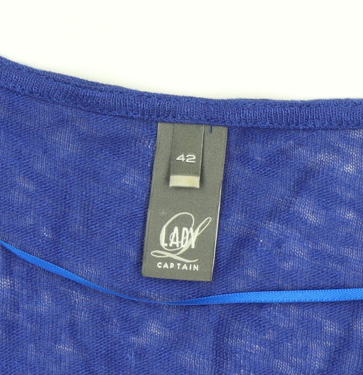 Lady Captain Women's Blue Linen 3/4 Sleeve Pullover Jumper Size 14