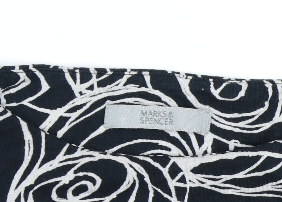 Marks & Spencer Women’s Black Floral Jersey Blouse UK 14 3/4 Sleeve