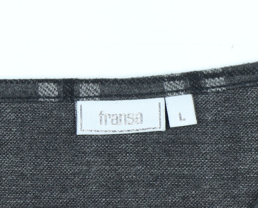 Fransa Women Grey Check Shift Dress L 3/4 Sleeve Knee Length