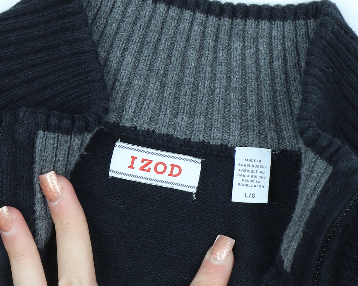 IZOD Men’s Black Cotton 1/4 Zip High Neck Jumper Size L