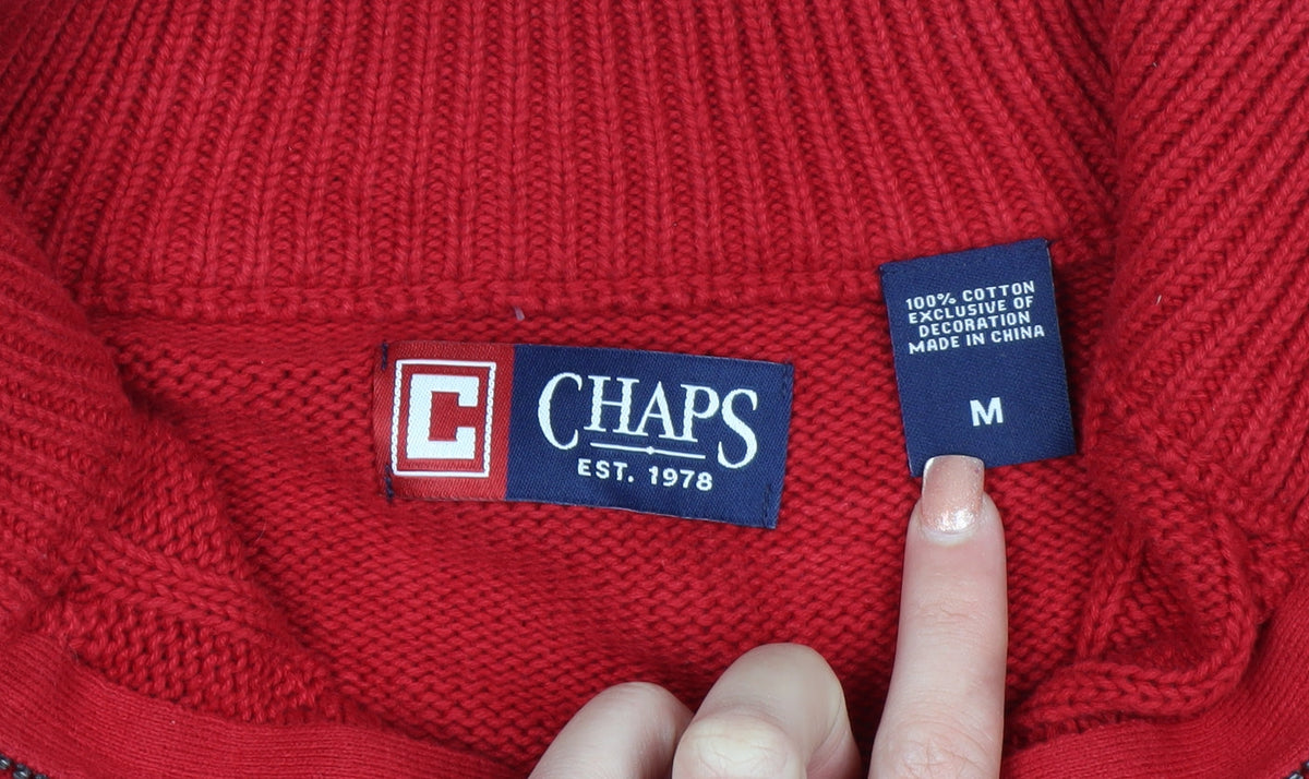 Chaps Men’s Red Cotton Cable-Knit Half Zip Jumper M