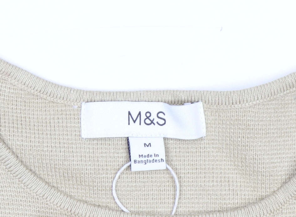 Marks & Spencer Women Beige M Knit Crew Neck Pullover Jumper