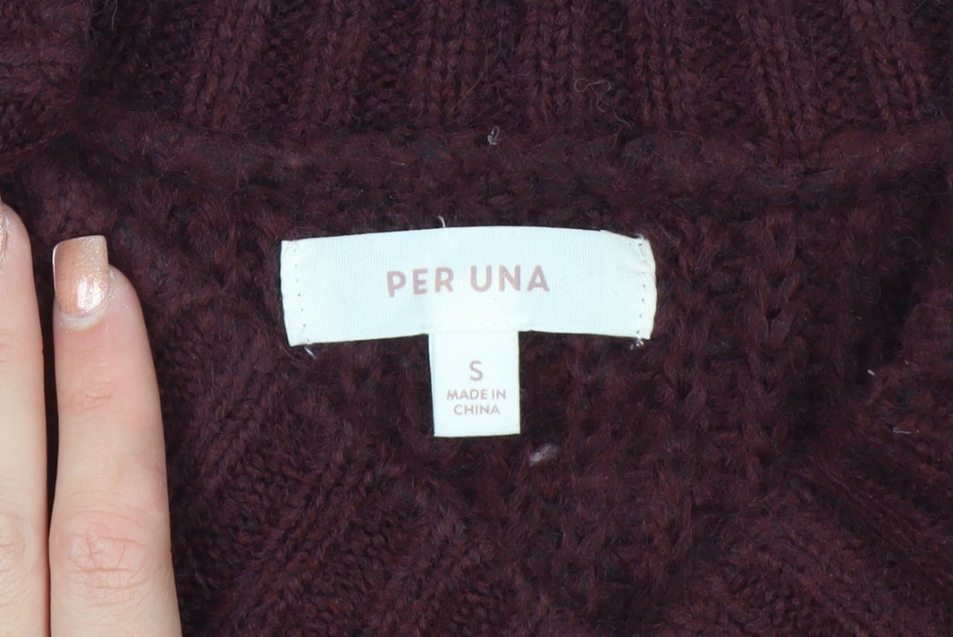 Marks & Spencer Per Una Women Burgundy V-Neck Chunky Knit Jumper S