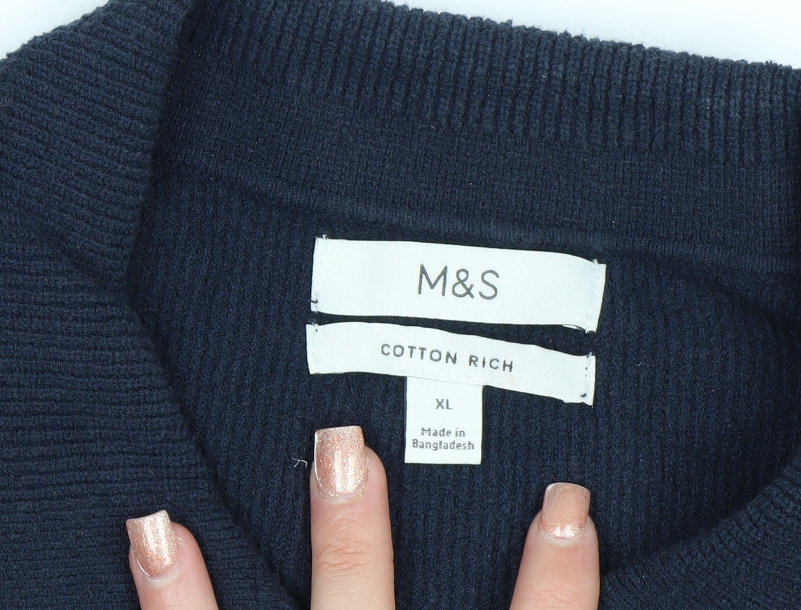 Marks & Spencer Men's Navy Blue Collared Cotton Jumper XL