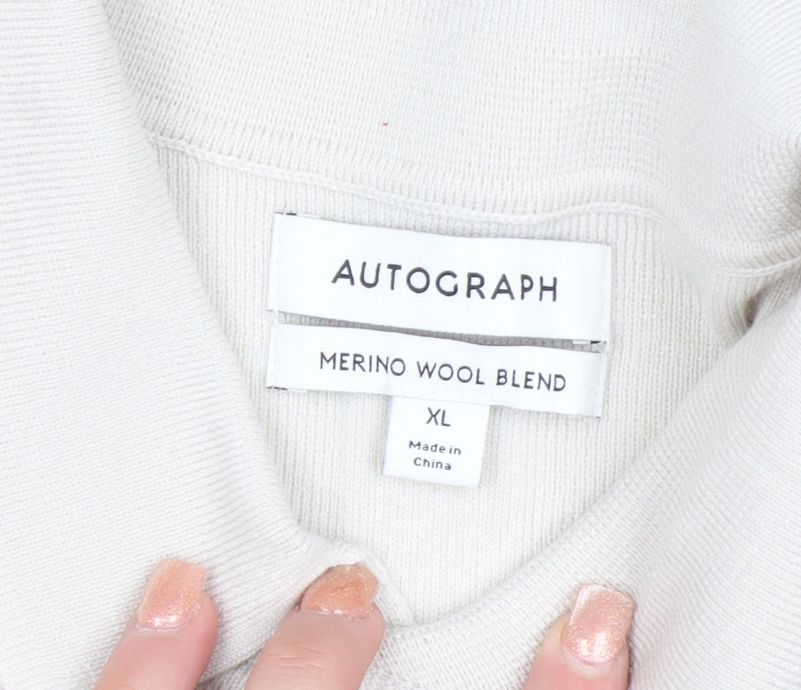 Marks & Spencer Men’s Ivory Merino Wool Blend Collared Henley Jumper XL