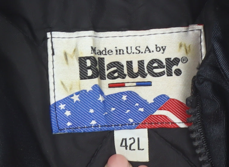 Blauer Men's Black 42 Regular Bomber Jacket with Faux Fur Collar
