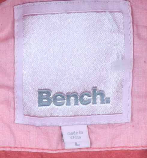 Bench Womens Pink Bomber Jacket Size L Hooded Full Zip Casual
