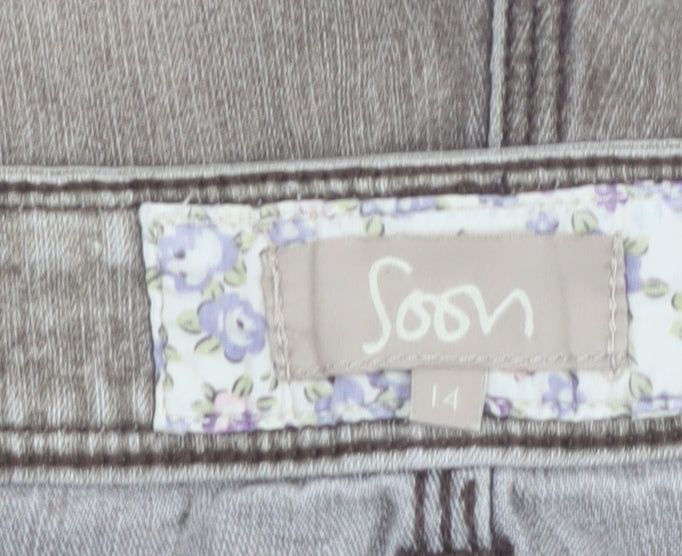 Soon Women’s Grey Cut-Off Denim Shorts Size 14 Stretch Casual
