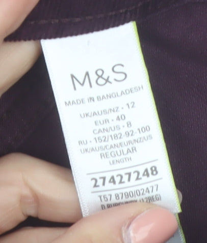 Marks & Spencer Women Purple Corduroy Chino Trousers Size 12 Regular