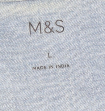 Marks & Spencer Men's Blue Cotton Short Sleeve Button-Up Shirt Size L