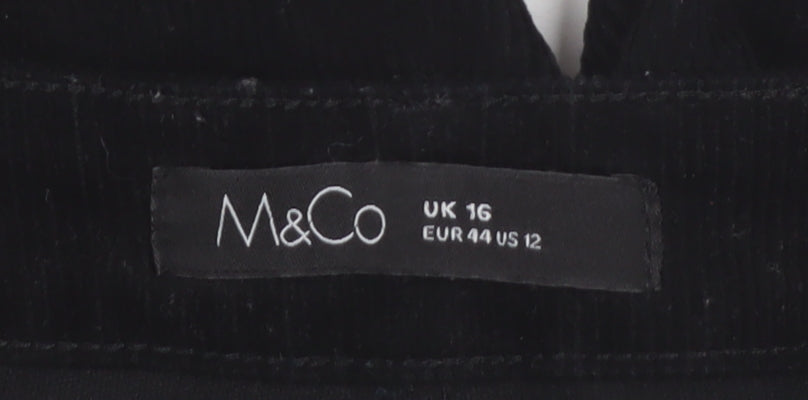 M&Co Women Black Corduroy Stretch Straight Trousers Size 16
